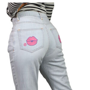 Bratz Flare Jeans High Waist Bell Bottom Light Wash Lips Kiss Daisy Street XS 25